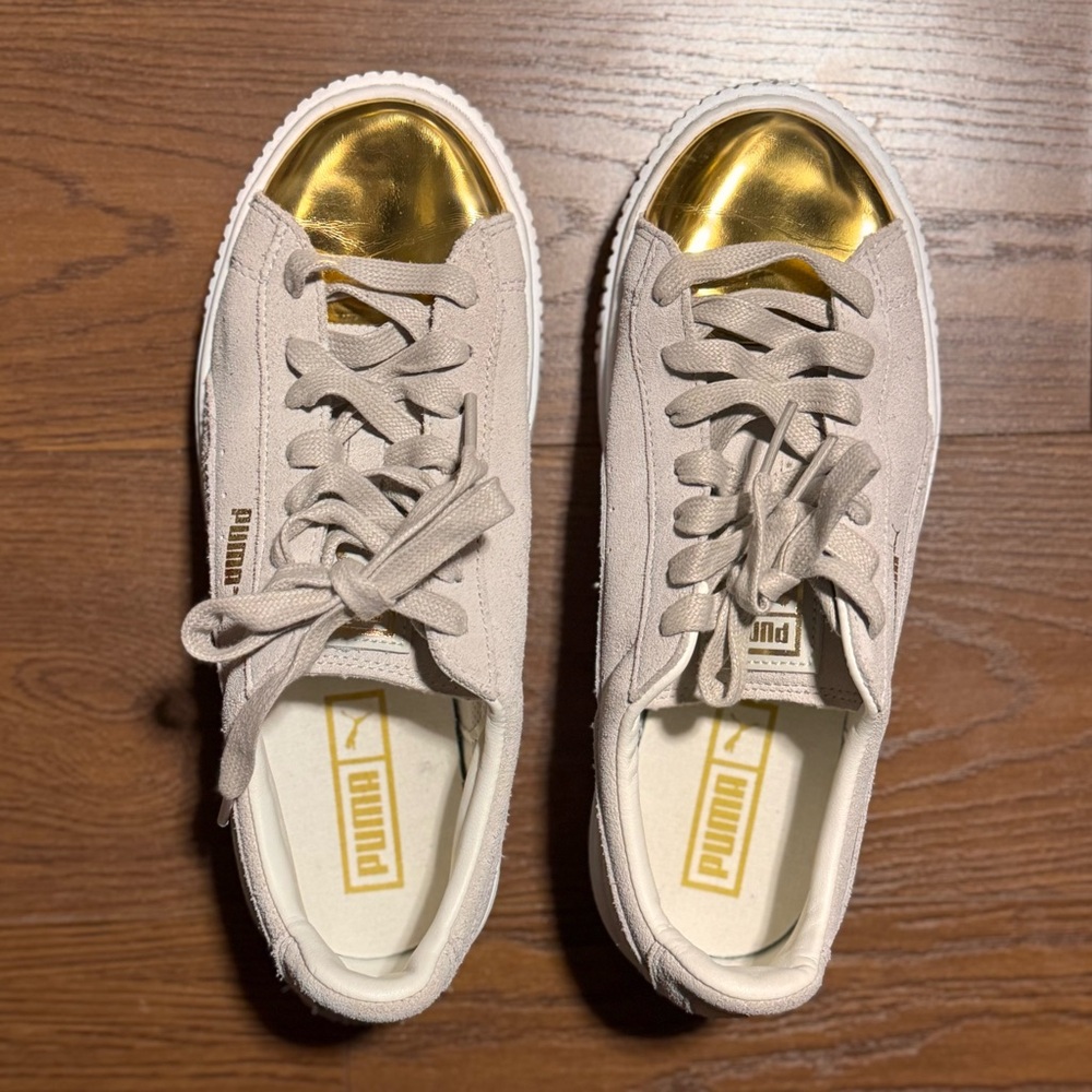 PUMA Platform Suede Sneaker with Gold Toe